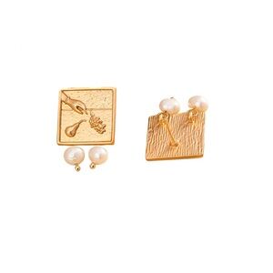 18k Gold Plated Copper Square Pearl Drop Earrings